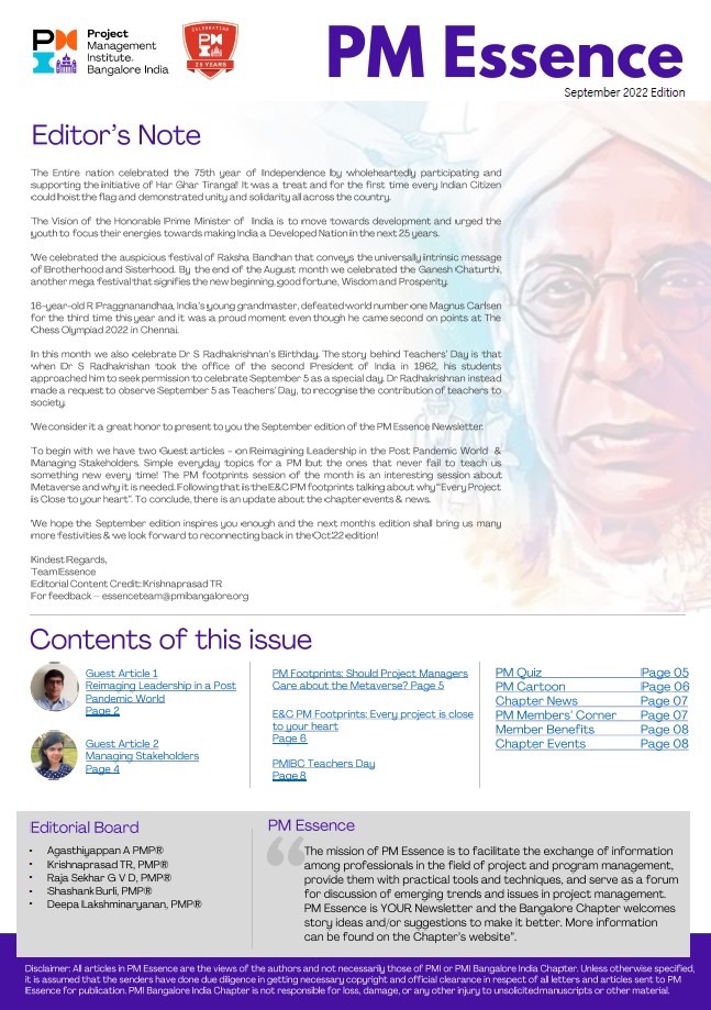 PMI Bangalore newsletter sept 2022